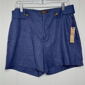 NWT crosby.Blue Flat Front Shorts Tailored Design Built In Belt Linen Blend Sz 6
